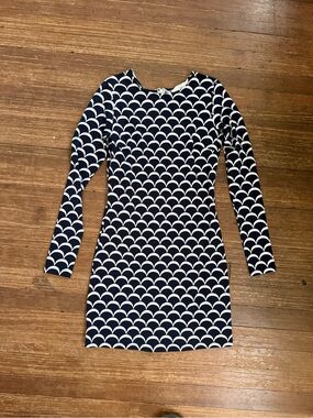 JB by Julie Brown Navy and White Scallop Long Sleeve Dress Size Small